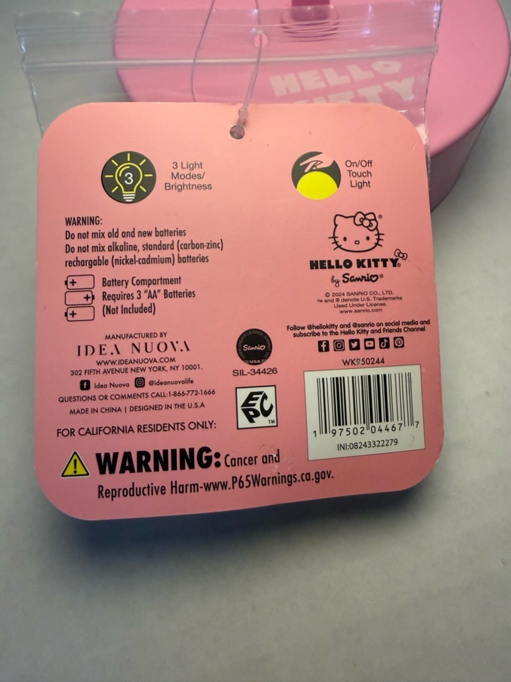Hello Kitty White Head Lamp with Pink Bow and Base - Picture 6 of 6